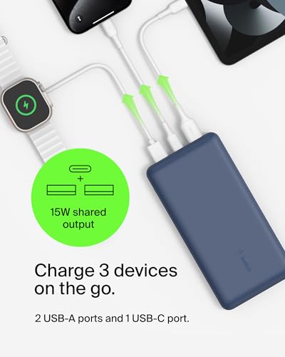 Belkin 20000 mAh Power Bank | Super Fast Charging | USB-C PD Port | 15W Charging for iPhone Series (16, 16 Pro Max), Samsung Galaxy, Google Pixel & More | 2 Years Warranty | Blue|B09NTNMXL8
