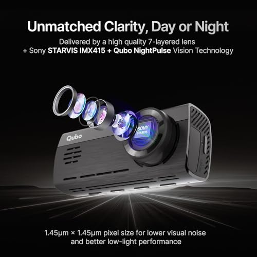 Qubo Car Dashcam Pro 4K | True 4K with Sony STARVIS IMX415 Sensor | Dual Channel | ADAS | NightPulse Vision | 8MP UHD+ Front (140°), 2MP FHD Rear | 2.8" LCD | Built-in GPS, Wi-Fi | Up to 1TB Storage|B0CYWN36YH