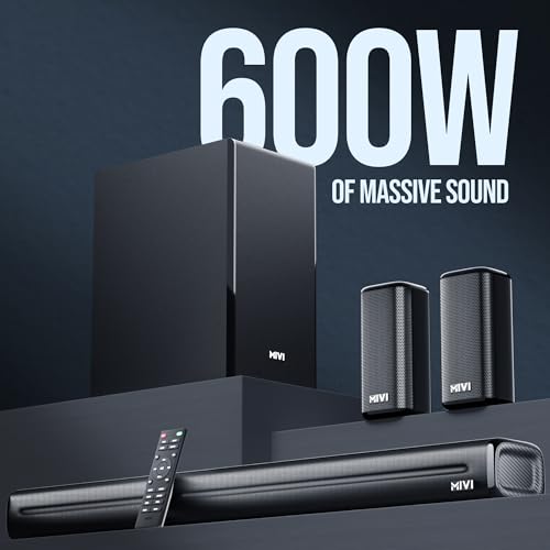 Mivi Fort Hip-Hop 6000 Home Theatre [2025 Latest Launch], 600 Watts Soundbar with cinematic sound, 5.1 Channel, Multiple EQ & Input Modes, BT v5.3, Remote Accessibility, Made in India Sound bar for TV|B0F8ZGL8HQ