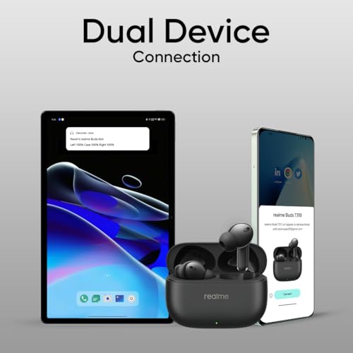 realme Buds T310 True Wireless in-Ear Earbuds with 46dB Hybrid ANC, 360° Spatial Audio, 12.4mm Dynamic Bass Driver, Upto 40Hrs Battery and Fast Charging (Vibrant Black)|B0DBGP48NW