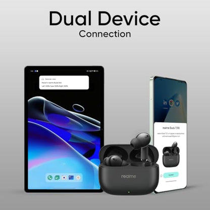 realme Buds T310 True Wireless in-Ear Earbuds with 46dB Hybrid ANC, 360° Spatial Audio, 12.4mm Dynamic Bass Driver, Upto 40Hrs Battery and Fast Charging (Vibrant Black)|B0DBGP48NW