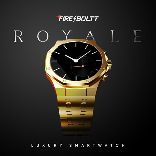 Fire-Boltt Royale Luxury Stainless Steel Smart Watch 36.32mm (1.43 inch) AMOLED Display, Always On, 750 NITS Peak Brightness 466 * 466 px Resolution. Bluetooth Calling, IP67, 75Hz Refresh Rate (Gold)|B0CH8N4XH2