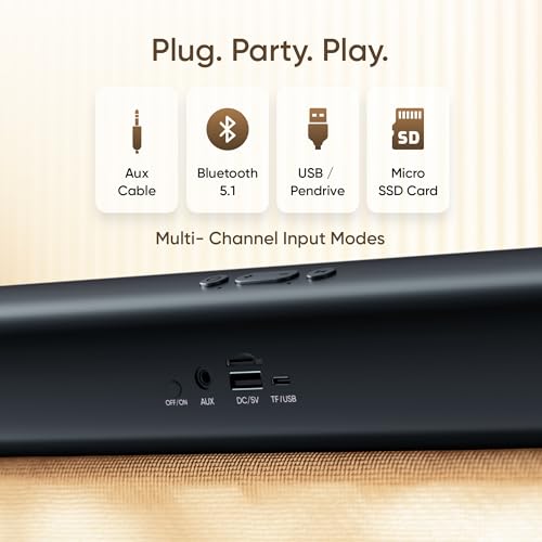 Mivi Fort Q26 Soundbar [Newly Launched] with 26W Powerful Audio, 2.0 Channel with Dual Full-Range Speakers, Multiple Input Modes, 6H Playtime, 2500mAh Battery, Made in India Soundbar for TV|B0F74T2V2C