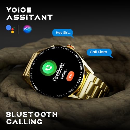 Fire-Boltt Invincible Plus 36.32mm (1.43 inch) AMOLED Display Smartwatch Bluetooth Calling, TWS Connection, 300+ Sports Modes, 110 in-Built Watch Faces, 4GB Storage & AI Voice Assistant (Gold SS)|B0C8D3T1D7