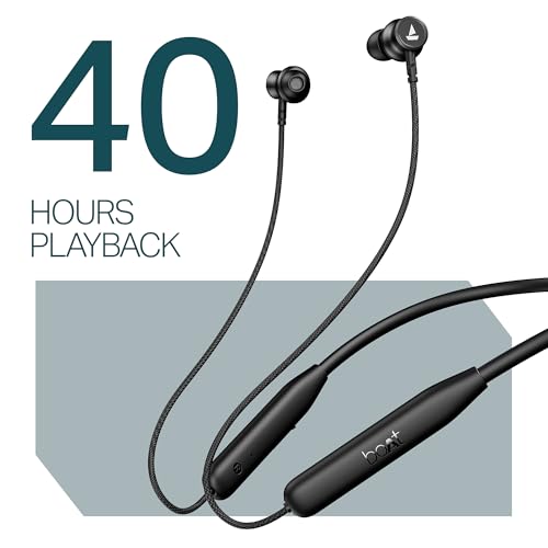 Boat Rockerz 113, 40H Battery, Dual Pair, Fast Charge, ENx Tech, Stream Ad Free Music via App Support, Magnetic Buds, Bluetooth Neckband, Wireless with Mic in Ear Earphones (Active Black)|B0F7Y54PJX