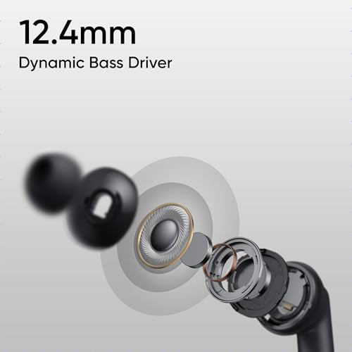 realme Buds T310 True Wireless in-Ear Earbuds with 46dB Hybrid ANC, 360° Spatial Audio, 12.4mm Dynamic Bass Driver, Upto 40Hrs Battery and Fast Charging (Vibrant Black)|B0DBGP48NW