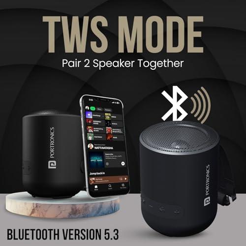 Portronics Soundpot 20W Wireless Bluetooth Portable Speaker with 360° immersive Sound, Upto 6 Hours Playtime, in Built Mic, TWS Mode, Easy Control, Strong Lanyard, Type C Fast Charging(Black) - Nalanda Enterprises