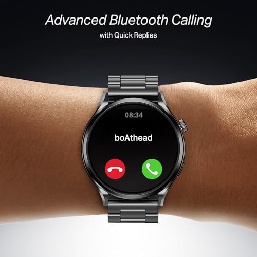 Boat Lunar Discovery Pro, 1.39" HD Display, Metal Body, QR Tray, Emergency SOS, Functional Crown, Multiple Sports Modes, HR,SpO2 & Sleep Tracking, Smart Watches for Men & Women (Steel Black)|B0FLK2QSHR