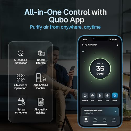 Qubo Smart Air Purifier Q400 for Home by Hero Group | 400 Sqft | 99.99% Allergen Removal | HEPA H13 | 9000 Hrs Filter Life | App & Voice Control | Energy Saving | Ultra-Quiet BLDC Motor (White)|B0CMHDMPWX