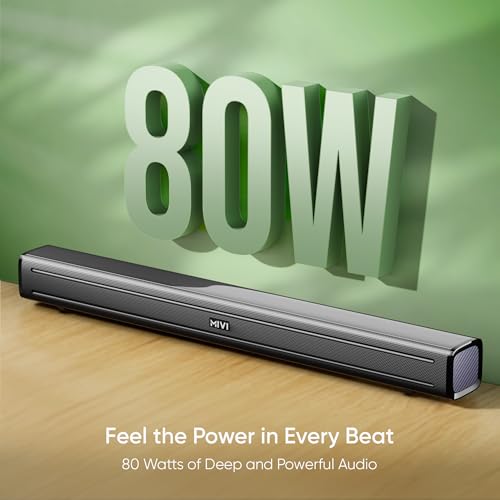 Mivi Fort Q80 Soundbar with 80W Surround Sound, 2.2 Channel soundbar with 2 in-Built subwoofers, Multiple EQ and Input Modes, Remote Accessibility, Bluetooth v5.2, Made in India Sound bar for TV|B0CPHYXR3G