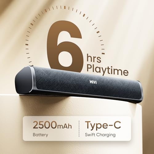 Mivi Fort Q26 Soundbar [Newly Launched] with 26W Powerful Audio, 2.0 Channel with Dual Full-Range Speakers, Multiple Input Modes, 6H Playtime, 2500mAh Battery, Made in India Soundbar for TV|B0F74T2V2C