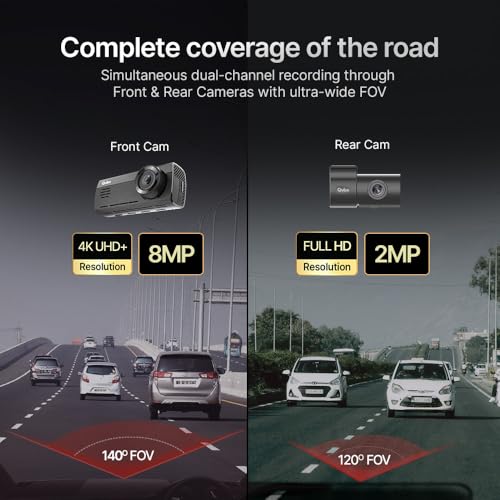 Qubo Car Dashcam Pro 4K | True 4K with Sony STARVIS IMX415 Sensor | Dual Channel | ADAS | NightPulse Vision | 8MP UHD+ Front (140°), 2MP FHD Rear | 2.8" LCD | Built-in GPS, Wi-Fi | Up to 1TB Storage|B0CYWN36YH