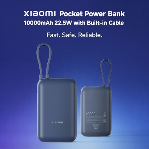 Xiaomi Pocket Power Bank 10000mAh 22.5W with Built-in Cable | Super Fast Charging PD |Smart 12 Layer Protection|Triple Output Ports|Supports Android,Apple, Tablets, Earbuds,Watch(MI Powerbank),Blue|B0D73V6CGC