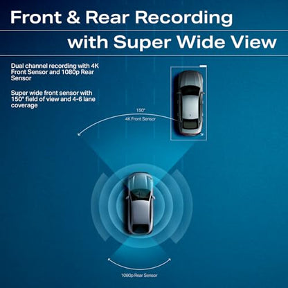 boAt 2026 Launch Hive Dashcam F1, 4K Ultra HD Front & Full HD Rear Recording, Sony STARVIS, ADAS Voice Commands, Dual Channel Recording, GPS Route Log, Wi-Fi, 150° Wide FOV, Smart Parking (Steel Blue)|B0GBWQC89L