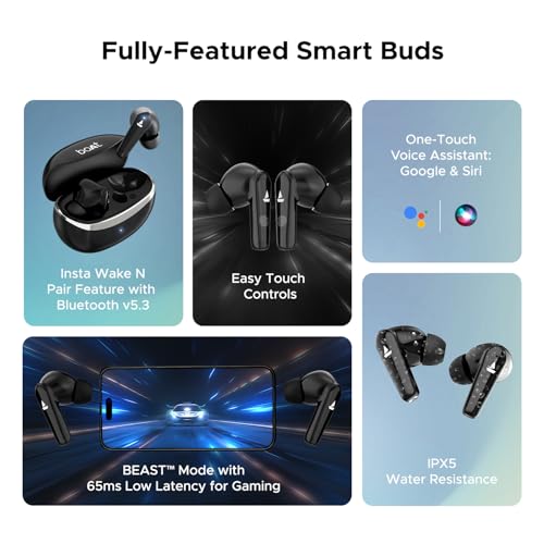 boAt Airdopes 131 Elite ANC, 32dB Active Noise Cancellation, 60HRS Battery, Ambient Mode, 4Mics ENx, Fast Charge, IPX5, v5.3 Bluetooth Earbuds, TWS Ear Buds Wireless Earphones with mic (Active Black)|B0DVZDYJQ1