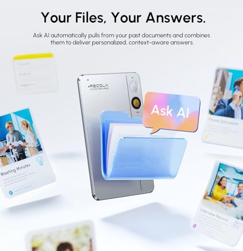 AI Voice Recorder, App Control, Transcribe & Summarize with 71 Pro Templates, Deep AI Analysis, Record Anytime Anywhere for Meetings, Work, Lectures, 112 Languages,Grey|B0DYNFTBGS