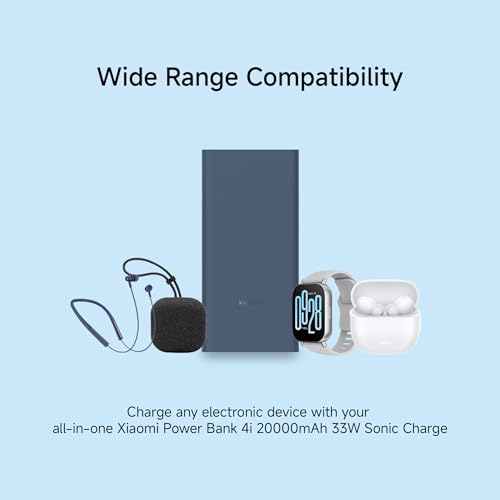 Xiaomi Power Bank 4i 20000mAh 33W Super Fast Charging PD |Smart 12 Layer Protection|Type C Input & Output|Triple Output Ports|Supports Android,Apple, Tablets, Earbuds,Watch(MI Powerbank),Blue|B0DCNZGW36