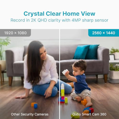 Qubo Smart 360 Ultra 2K 4MP 1440p WiFi CCTV Security Camera for Home from Hero Group | Mobile App | Two Way Talk | Night Vision | Cloud & SD Card Recording | Made in India | Alexa & OK Google | - Nalanda Enterprises
