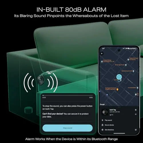 boAt New Launch Tag for Android Devices with Global Item Location Tracking, BT Tracker for Personal Items, Google Find My Device App Support, 80dB Alarm, Additional Battery, 1 Year Battery (Black) - Nalanda Enterprises