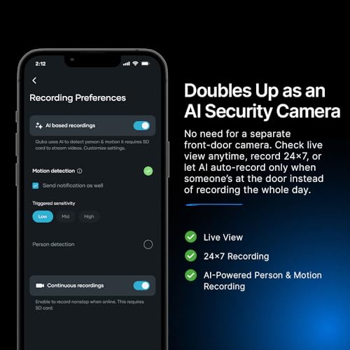 Qubo Smart Wi-Fi Video Doorbell Pro 2K from Hero Group | Instant Phone Visitor Video Call | Intruder Alarm | 3MP 1296P Resolution | 2-Way Talk | NightPulse Vision|B0D1BYW5WZ