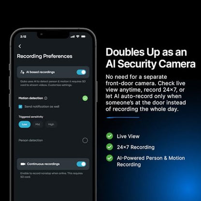 Qubo Smart Wi-Fi Video Doorbell Pro 2K from Hero Group | Instant Phone Visitor Video Call | Intruder Alarm | 3MP 1296P Resolution | 2-Way Talk | NightPulse Vision|B0D1BYW5WZ