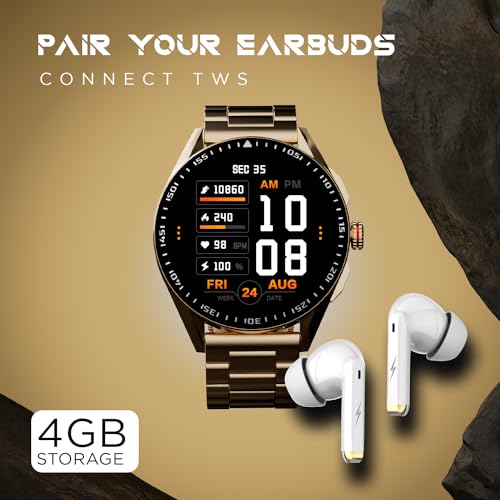 Fire-Boltt Invincible Plus 36.32mm (1.43 inch) AMOLED Display Smartwatch Bluetooth Calling, TWS Connection, 300+ Sports Modes, 110 in-Built Watch Faces, 4GB Storage & AI Voice Assistant (Gold SS)|B0C8D3T1D7