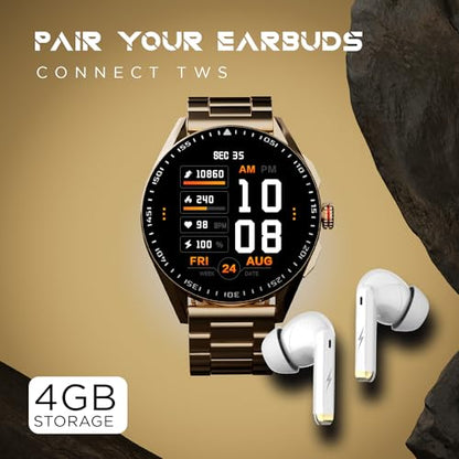 Fire-Boltt Invincible Plus 1.43" AMOLED Display Smartwatch with Bluetooth Calling, TWS Connection, 300+ Sports Modes, 110 in-Built Watch Faces, 4GB Storage & AI Voice Assistant (Gold SS)|B0C8D3T1D7