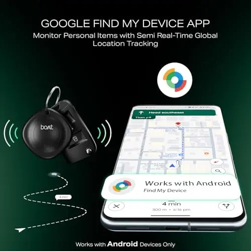 boAt New Launch Tag for Android Devices with Global Item Location Tracking, BT Tracker for Personal Items, Google Find My Device App Support, 80dB Alarm, Additional Battery, 1 Year Battery (Black) - Nalanda Enterprises