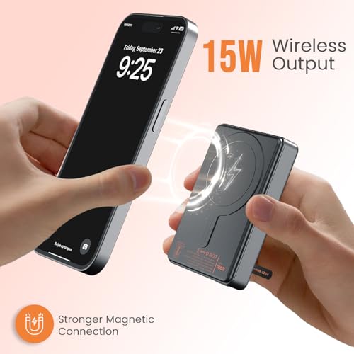 Portronics Chyro 10000mAh Magnetic Wireless Fast Charging Powerbank with MagSafe Mobile Stand,in-Built Type C Cable,20W Max Output for iPhone 12 & Above, Android & Other Qi Enabled Devices(Black)
