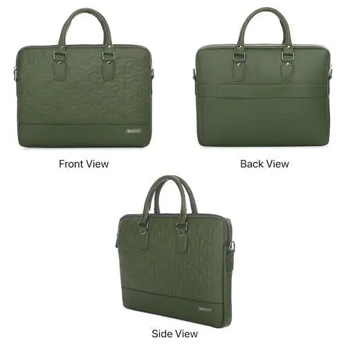 Vaku Luxos® Ramona 15 Inch Laptop Bag Leather Collection Messenger Organizer Shoulder Sling Office Bag for Men & Women With Adjustable Strap for Laptop and MacBook up to 15" (Green) - Nalanda Enterprises