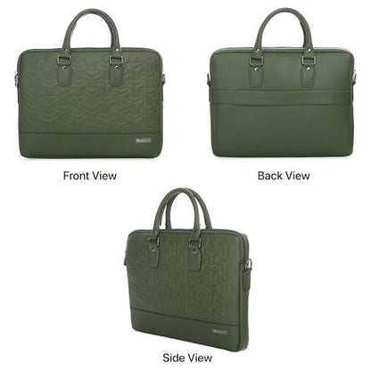 Vaku Luxos® Ramona 15 Inch Laptop Bag Leather Collection Messenger Organizer Shoulder Sling Office Bag for Men & Women With Adjustable Strap for Laptop and MacBook up to 15" (Green) - Nalanda Enterprises