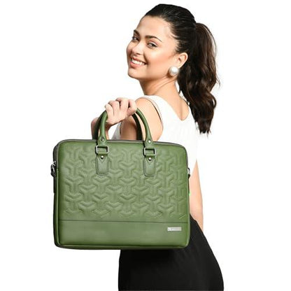 Vaku Luxos® Ramona 15 Inch Laptop Bag Leather Collection Messenger Organizer Shoulder Sling Office Bag for Men & Women With Adjustable Strap for Laptop and MacBook up to 15" (Green) - Nalanda Enterprises