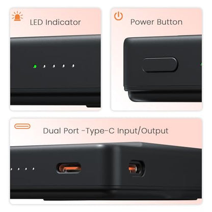 Portronics Chyro 10000mAh Magnetic Wireless Fast Charging Powerbank with MagSafe Mobile Stand,in-Built Type C Cable,20W Max Output for iPhone 12 & Above, Android & Other Qi Enabled Devices(Black)