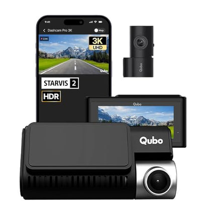 Qubo Car Dashcam Pro 3K with Sony STARVIS 2 IMX675 Sensor | Dual Channel | Hero Group | NightPulse Vision | 5MP UHD Front (140°), 2MP FHD Rear | 3.2" LCD | Built-in GPS, Wi-Fi, Mic | Up to 1TB Storage|B0F2237M2D