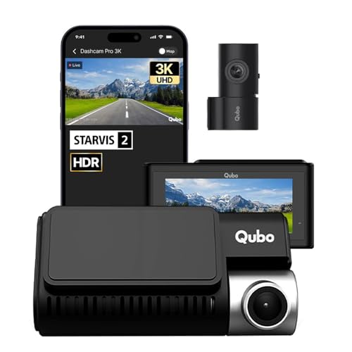 Qubo Car Dashcam Pro 3K with Sony STARVIS 2 IMX675 Sensor | Dual Channel | Hero Group | NightPulse Vision | 5MP UHD Front (140°), 2MP FHD Rear | 3.2" LCD | Built-in GPS, Wi-Fi, Mic | Up to 1TB Storage - Nalanda Enterprises