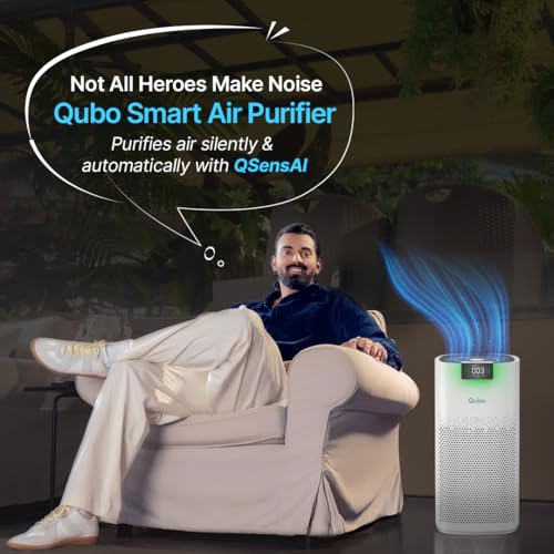 Qubo Smart Air Purifier Q500 for Home by Hero Group | 500 Sqft | 99.99% Allergen Removal |4-Layer True HEPA H13 Filter | 9000 Hrs Filter Life | App & Voice Control | Quiet Night Mode | BLDC Motor|B0CMH9TSVC
