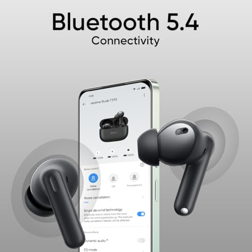 realme Buds T310 True Wireless in-Ear Earbuds with 46dB Hybrid ANC, 360° Spatial Audio, 12.4mm Dynamic Bass Driver, Upto 40Hrs Battery and Fast Charging (Vibrant Black)|B0DBGP48NW