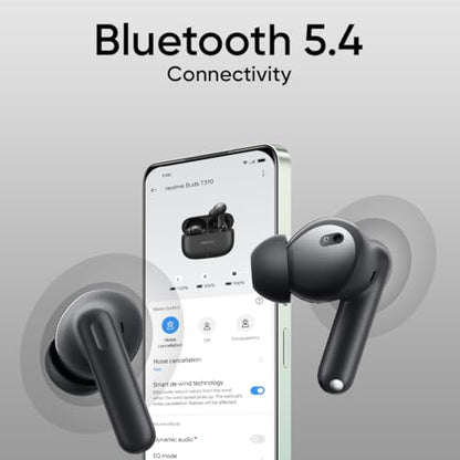 realme Buds T310 True Wireless in-Ear Earbuds with 46dB Hybrid ANC, 360° Spatial Audio, 12.4mm Dynamic Bass Driver, Upto 40Hrs Battery and Fast Charging (Vibrant Black)|B0DBGP48NW