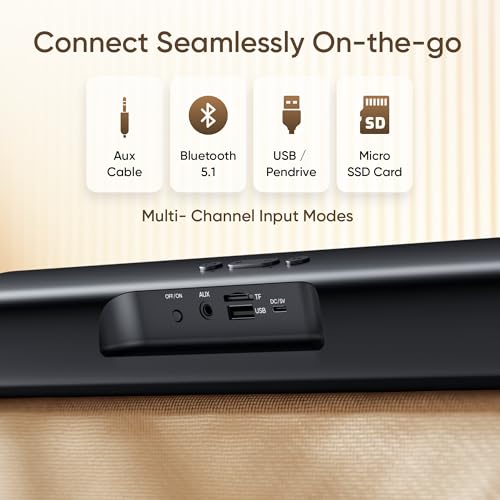 Mivi Fort Q18 Soundbar with 18W Bluetooth Speakers Soundbar, 2.0 Channel with 2 in-Built Full-Range Speakers, Multiple Input Modes, 6H Playtime, 2000mAh, Made in India Sound bar for TV|B0CW38T5QK