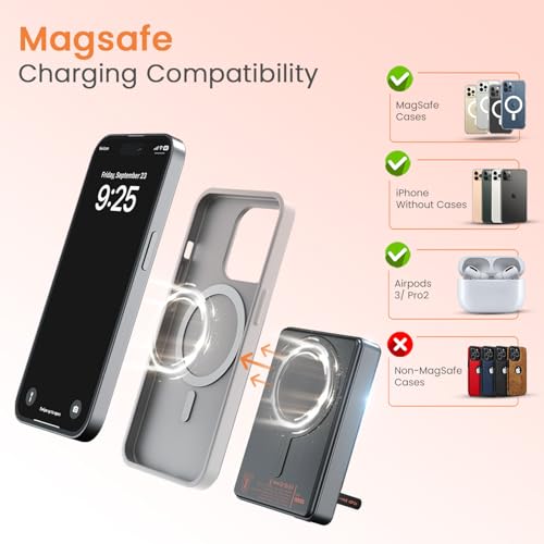 Portronics Chyro 10000mAh Magnetic Wireless Fast Charging Powerbank with MagSafe Mobile Stand,in-Built Type C Cable,20W Max Output for iPhone 12 & Above, Android & Other Qi Enabled Devices(Black)