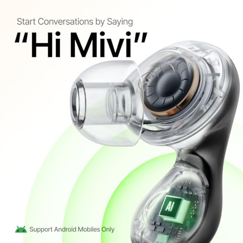 Mivi AI Buds [Breakthrough Launch], Hi-Res Audio, LDAC, Quad Mic ANC, 3D Soundstage, Conversational AI, 40 Hours of Playtime, Spatial Audio, BT v5.4, Android Only Made in India|B0FPCJMP3Y