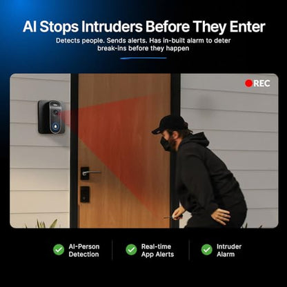 Qubo Smart Wi-Fi Video Doorbell Pro 2K from Hero Group | Instant Phone Visitor Video Call | Intruder Alarm | 3MP 1296P Resolution | 2-Way Talk | NightPulse Vision|B0D1BYW5WZ