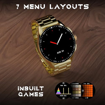 Fire-Boltt Invincible Plus 1.43" AMOLED Display Smartwatch with Bluetooth Calling, TWS Connection, 300+ Sports Modes, 110 in-Built Watch Faces, 4GB Storage & AI Voice Assistant (Gold SS)|B0C8D3T1D7