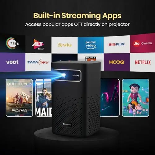 Portronics Pico 13 Rechargeable Smart Projector with Android Based OS, 4K Support, Streaming Apps (Netflix, Prime Video, Hotstar), 3500 Lumens, Keystone Correction, 10 W Speaker, Wi-fi, Bluetooth - Nalanda Enterprises