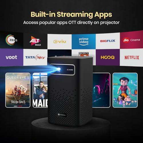 Portronics Pico 13 Rechargeable Smart Projector with Android Based OS, 4K Support, Streaming Apps (Netflix, Prime Video, Hotstar), 3500 Lumens, Keystone Correction, 10 W Speaker, Wi-fi, Bluetooth - Nalanda Enterprises