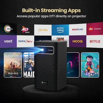 Portronics Pico 13 Rechargeable Smart Projector with Android Based OS, 4K Support, Streaming Apps (Netflix, Prime Video, Hotstar), 3500 Lumens, Keystone Correction, 10 W Speaker, Wi-fi, Bluetooth - Nalanda Enterprises