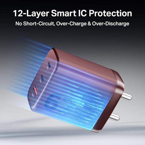 boAt 67W GaN Charger USB Type C, Ultra-Fast Triple Port Fast Charging, Laptop Compatible, Compact & Lightweight, Supports All iPhones, Android Phones, Laptops, Macbooks (Monarch Red)|B0F4XWCQY4