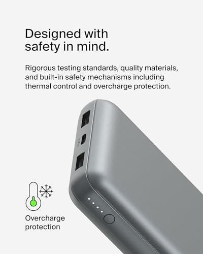 Belkin 20000 mAh Power Bank | Super Fast Charging | USB-C PD Port | 15W Charging for iPhone Series (16, 16 Pro Max), Samsung Galaxy, Google Pixel & More | 2 Years Warranty | Grey|B0CV9M9VP3