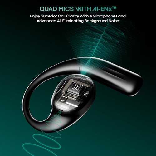 boAt Airdopes Progear Open-Ear Ear Buds for Outdoor Sports W/Air Conduction Tech,in Ear,4 Mics W/Ai-Enx, 100Hrs Playback,15Mm Drivers, Secure Fit,Beast Mode W/ 40Ms Latency, ASAP Charge(Active Black) - Nalanda Enterprises
