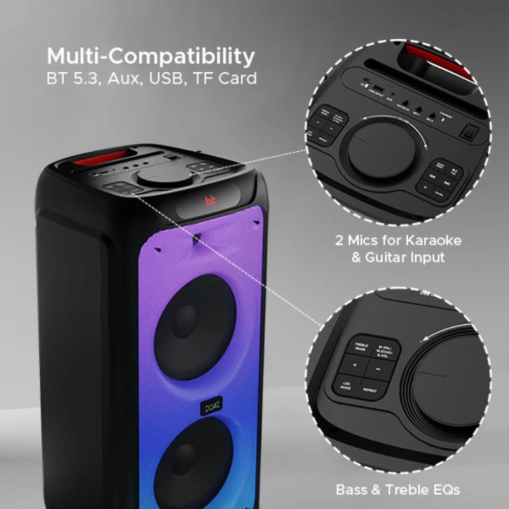 boAt PartyPal 450 with 180 W boAt Signature Sound, Flame LEDs, Playtime upto 6 Hrs, Guitar Input, 2 Mics for Karaoke (Space Black)-5
